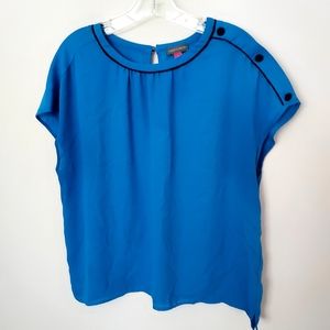 Vince Camuto Blue Button Shoulder Top Large Capsule Layering Career